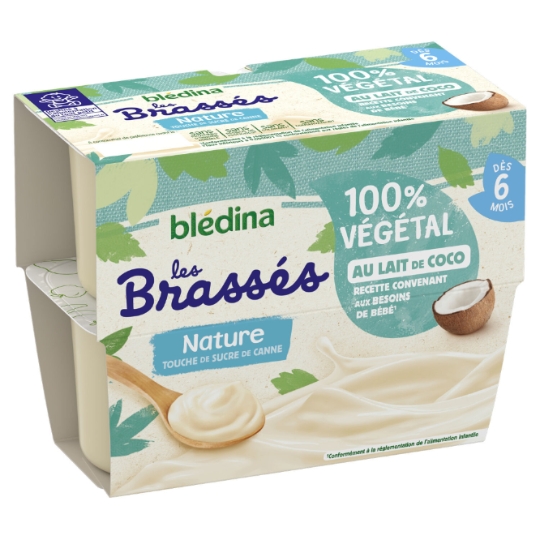 Dessert végétal bébé dès 6 mois brassé lait de coco mangue Les Brassés  BLEDINA : les 4 pots de 95g à Prix Carrefour
