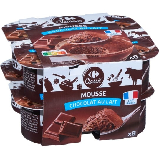 Mousse chocolat au lait CARREFOUR CLASSIC' : les 4 pots de 60g à