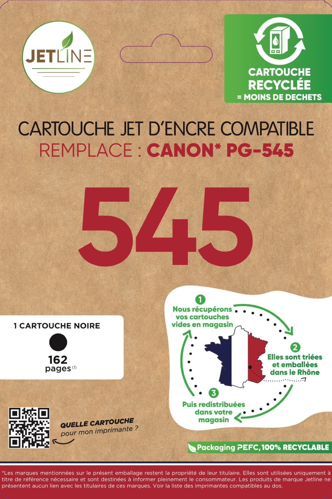 Pack de cartouches d'encre 545/546 XL Noir + Couleurs - Compatible CANON  JETLINE