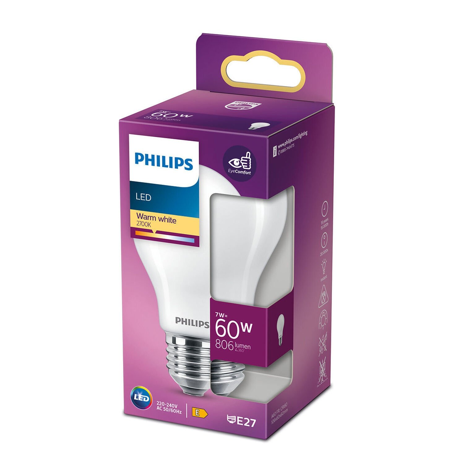 Ampoule LED E27 Standard Blanc-chaud Dépolie 60W X1 SIMPL : l