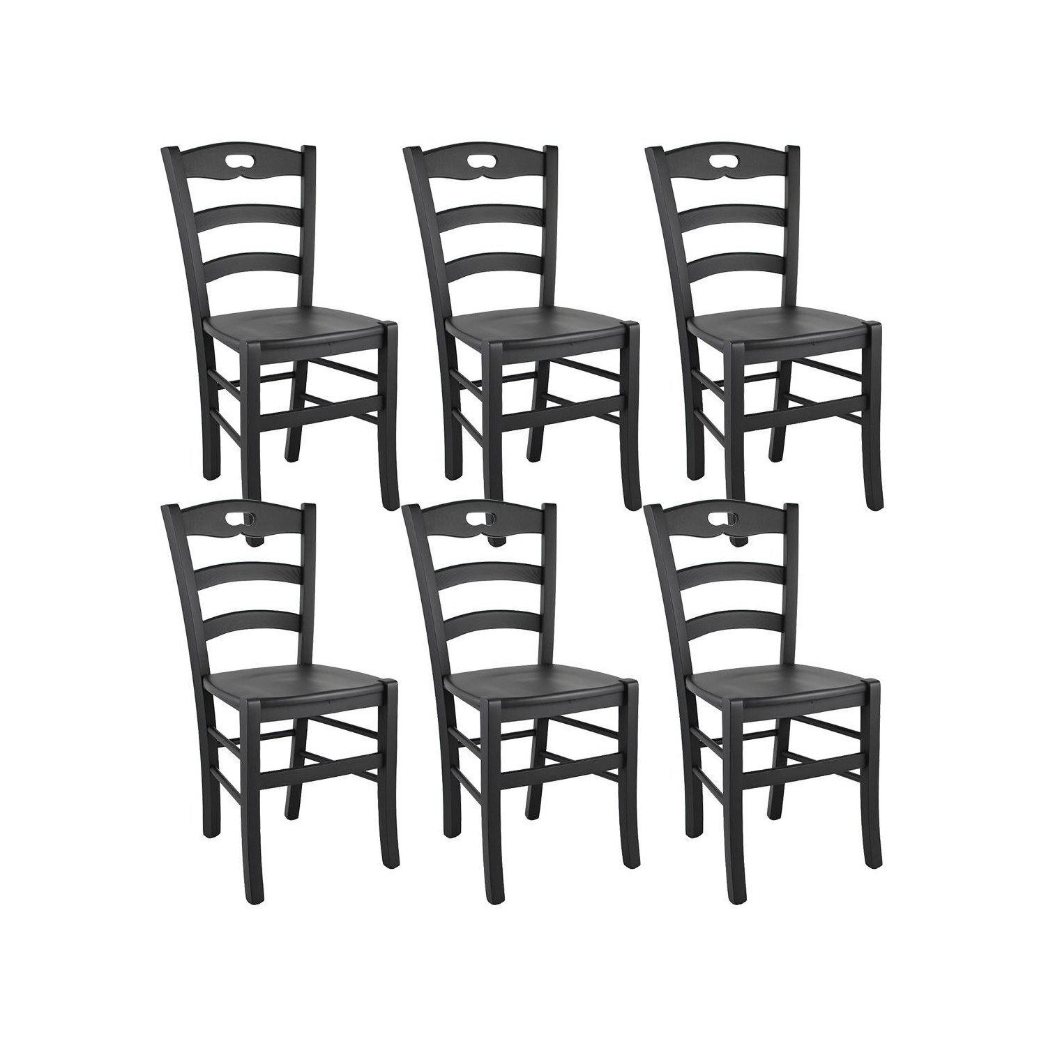 SUZY - Lot de 4 Chaises Laquées Noir et Assises en Bois -  -  Meubles, Salons, Literie